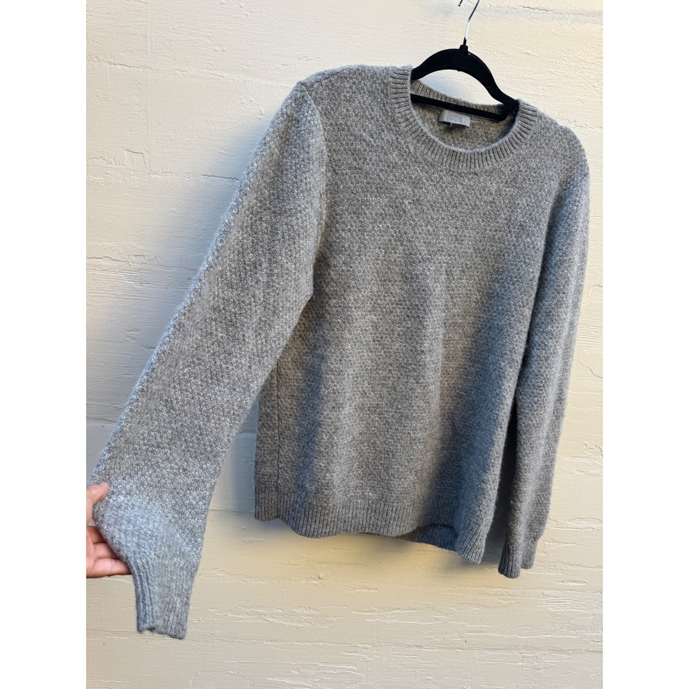 COS Sweater Men Medium Gray Alpaca Wool Soft Cozy Knit Crew Neck Minimalist